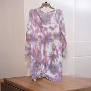Cherish M Art to Wear Purple Tie Dye Twist Front Lagenlook Tunic/Dress Boho
